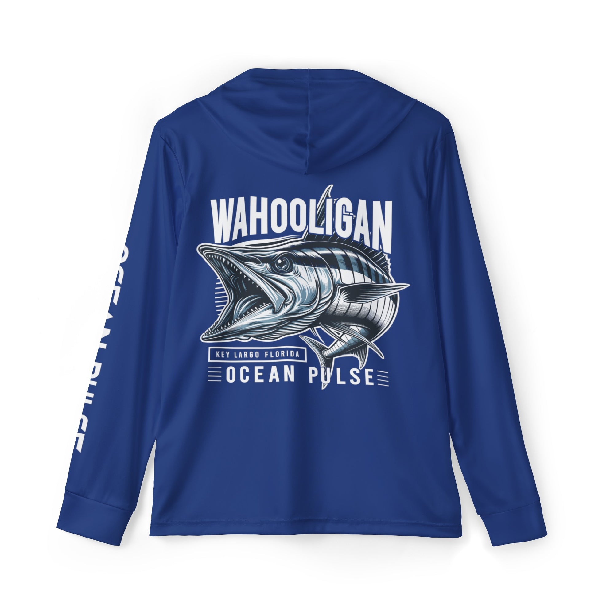 Wahooligan Long Sleeve Performance Fishing Shirt With Hood by Ocean Pulse - Dark Blue