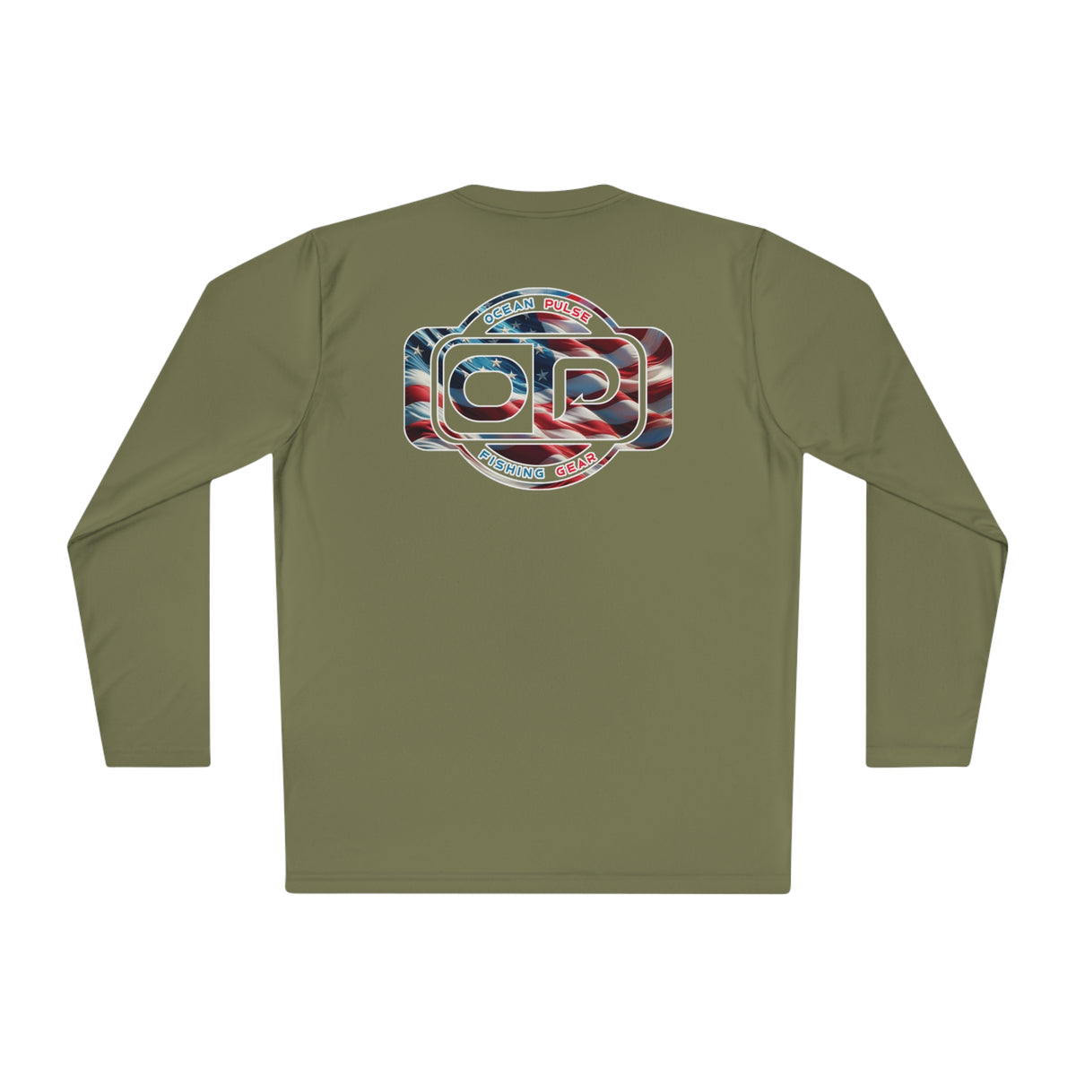 OP American Flag Long Sleeve Performance Fishing Shirt by Ocean Pulse (Olive Drab Green)