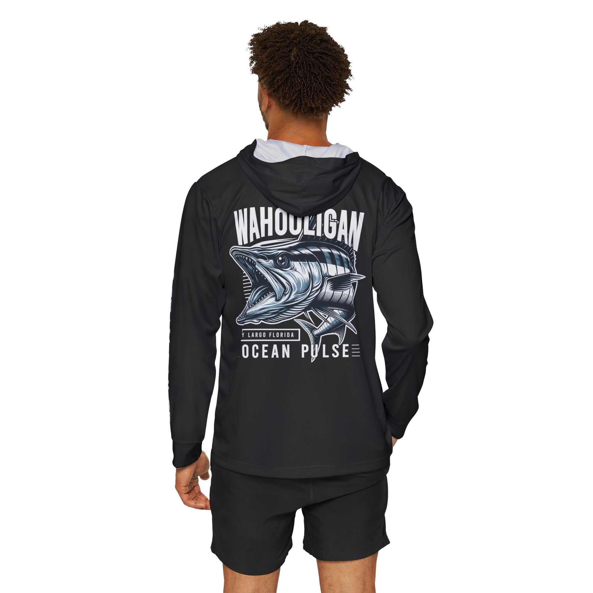 Wahooligan Long Sleeve Performance Fishing Shirt With Hood by Ocean Pulse - Black