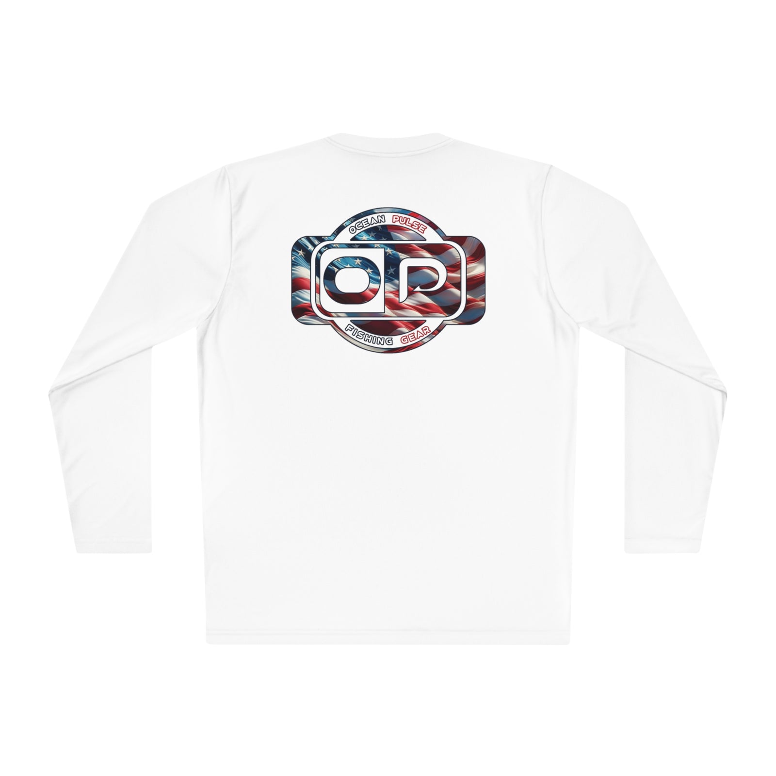 OP American Flag Long Sleeve Performance Fishing Shirt by Ocean Pulse (White)