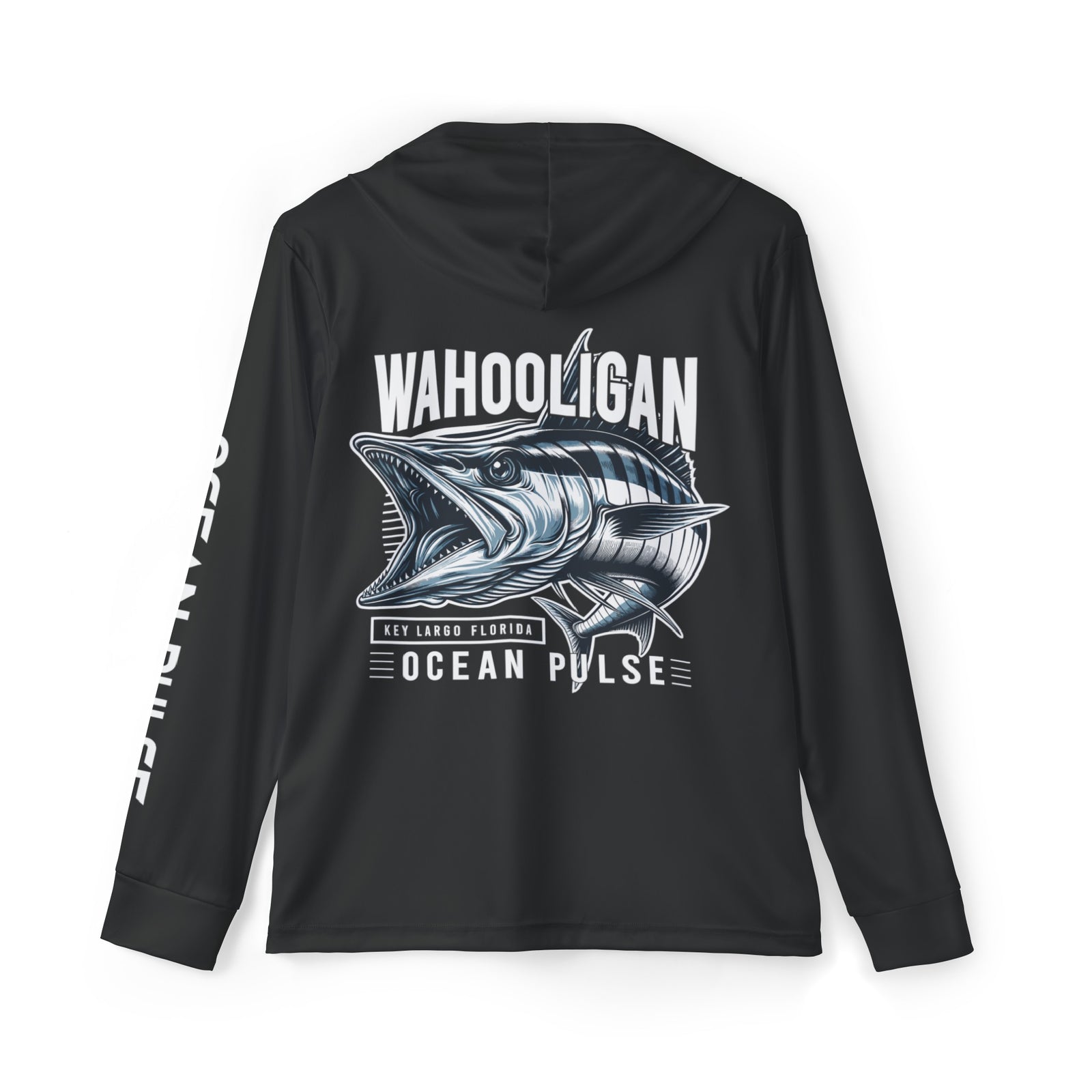 Wahooligan Long Sleeve Performance Fishing Shirt With Hood by Ocean Pulse - Black