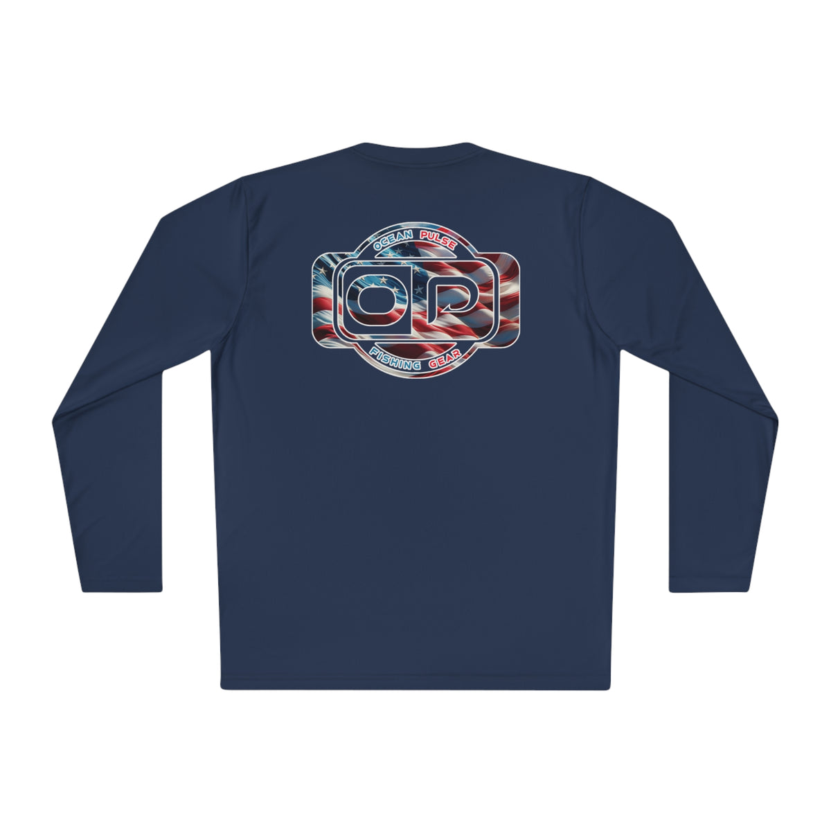 OP American Flag Long Sleeve Performance Fishing Shirt by Ocean Pulse (Navy Blue)