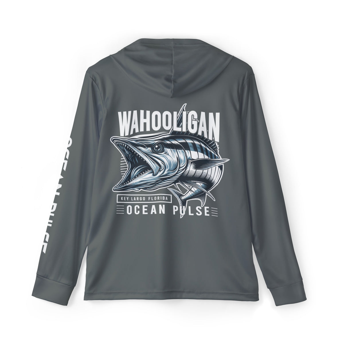 Wahooligan Long Sleeve Performance Fishing Shirt With Hood by Ocean Pulse - Dark Gray