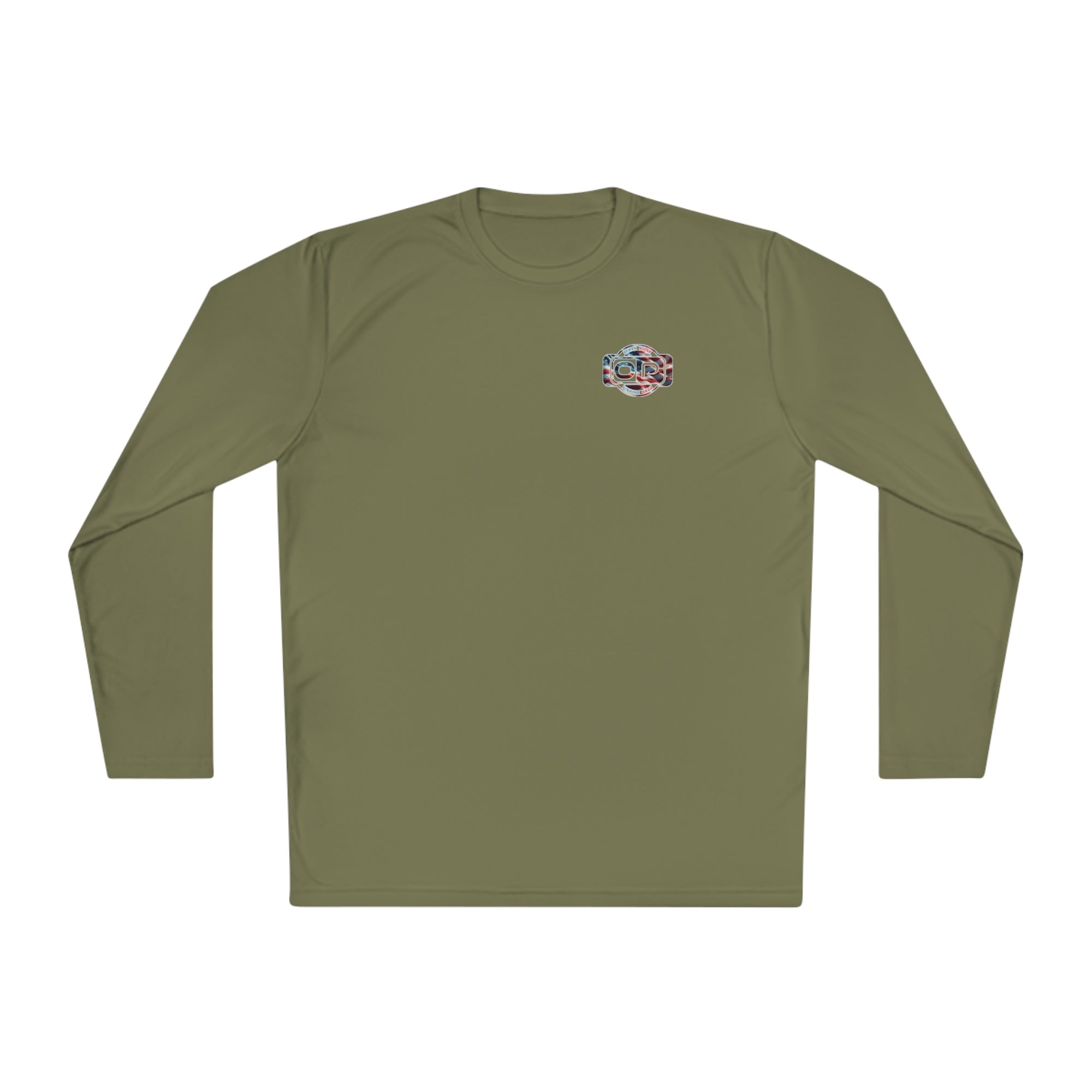 OP American Flag Long Sleeve Performance Fishing Shirt by Ocean Pulse (Olive Drab Green)